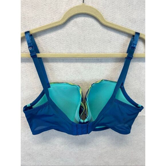 CACIQUE Intimates Bra Size 38DD Blue Green Push Up Embroidered Leaf w/ Underwire - Picture 2 of 10